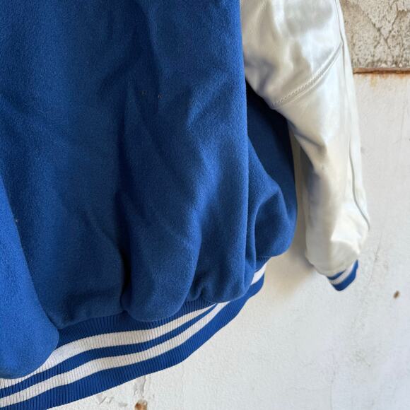 Vintage Varsity Jacket Mens XL Wool Leather Letterman Blue White USA Made GAME - Picture 8 of 8